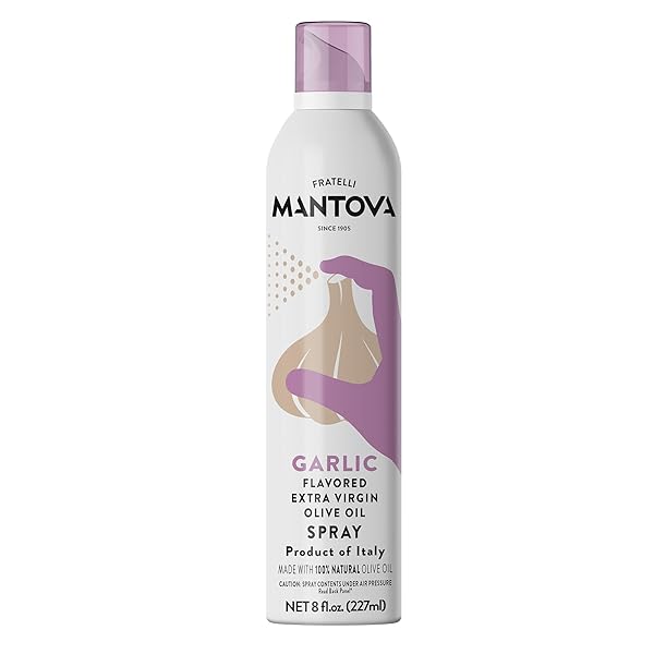 MANTOVA EXTRA VIRGIN OLIVE OIL SPRAY GARLIC FLAVORED 8 OZ. SPRAY BOTTLE – MANAGE OIL AMOUNT – GREAT FOR SALADS & COOKING