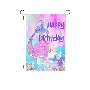PrelerDIY Garden Flag - Yard Flags 12.5 X 18 Inch Double Sided Small Decorative Outdoor Flags Home Décor Banners, Happy Birthday Mermaid Girls Narwhal