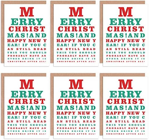 Wee Blue Coo Christmas Cards 6 Pack - Funny Eye Chart Drink Set Blank Xmas, 17.5 x 12.5 cm