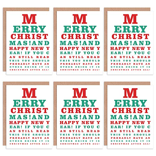 Wee Blue Coo Christmas Cards 6 Pack - Funny Eye Chart Drink Set Blank Xmas