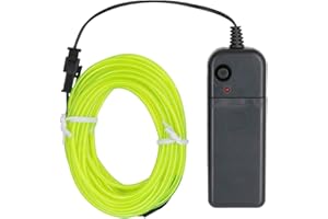 Searik EL Wire Fluorescent Green Lights 16.4ft/5m, Portable EL Wire Glowing Battery Powered Neon Rope Lights LED Strips for Halloween Decorations Party Favor Festival Car DIY Clothes Decor