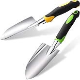 2 Pcs Garden Trowel Hand Shovel Tool Soil Scoop with Soft Rubberized Non Slip Handle Aluminum Alloy Potting Shovel for Digging Planting (Yellow, Green)