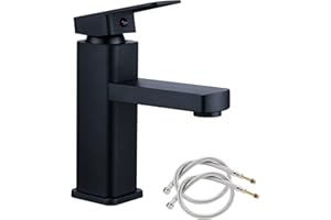 LEADAHEAD Bathroom Basin Tap Washroom Hot and Cold Mixer Tap Single Lever Bathroom Sink Faucet with 24Inch Water Supply Line, Matte Black