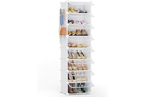 HOMICKER Shoe Rack Organizer,8 Tier Shoe Storage Cabinet with Door Expandable Plastic Shoe Shelves for Closet,Entryway,Hallway,Bedroom