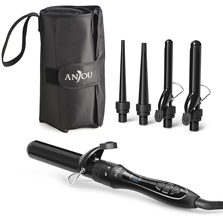 Lockenstab, Anjou 5 in 1 Multifunktion Austauschbare Lockenwickler Kit (9mm - 32mm), schnell erhitzender Friseurlockenstab Sc