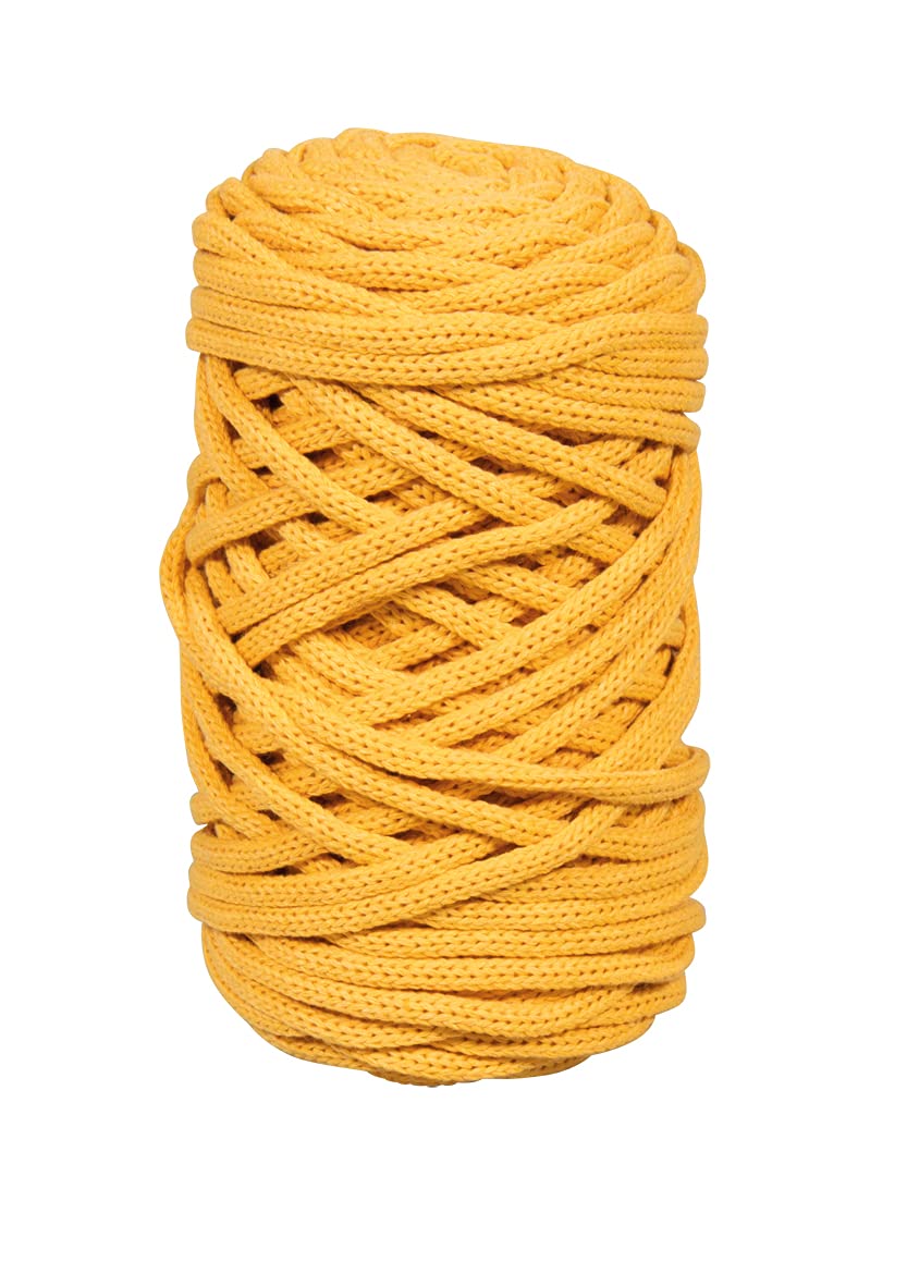 Rayher Braidy Recycling Yarn for Crafts and Decorations, Crochet Yarn, Macrame Cord with a Diameter of 4mm, 60m, honey yellow, 42010166