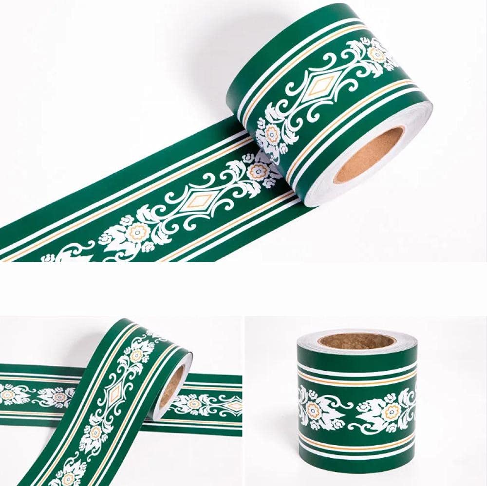 Dostear Wall Borders Peel and Stick Wallpaper Border Window Trim Molding Mirror Frame Kit Wall Panel Bulletin Board Borders Green Pattern 12 X 1000cm