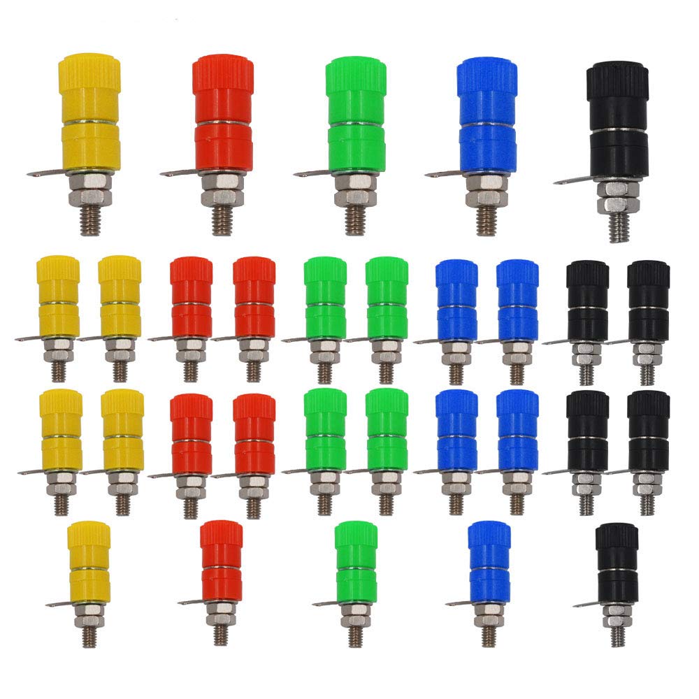 Senven 30Pcs Banana Connectors, 4mm Banana Connector Binding Terminal Jack, Banana Plug Connector, banana type panel female connectors - 5 Color