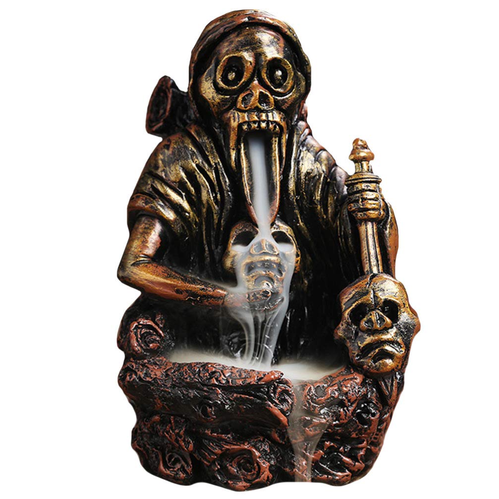 Resin Skeleton Skull Backflow Incense Burner Waterfall Incense Holder Aromatherapy Ornament Halloween Home Decorations