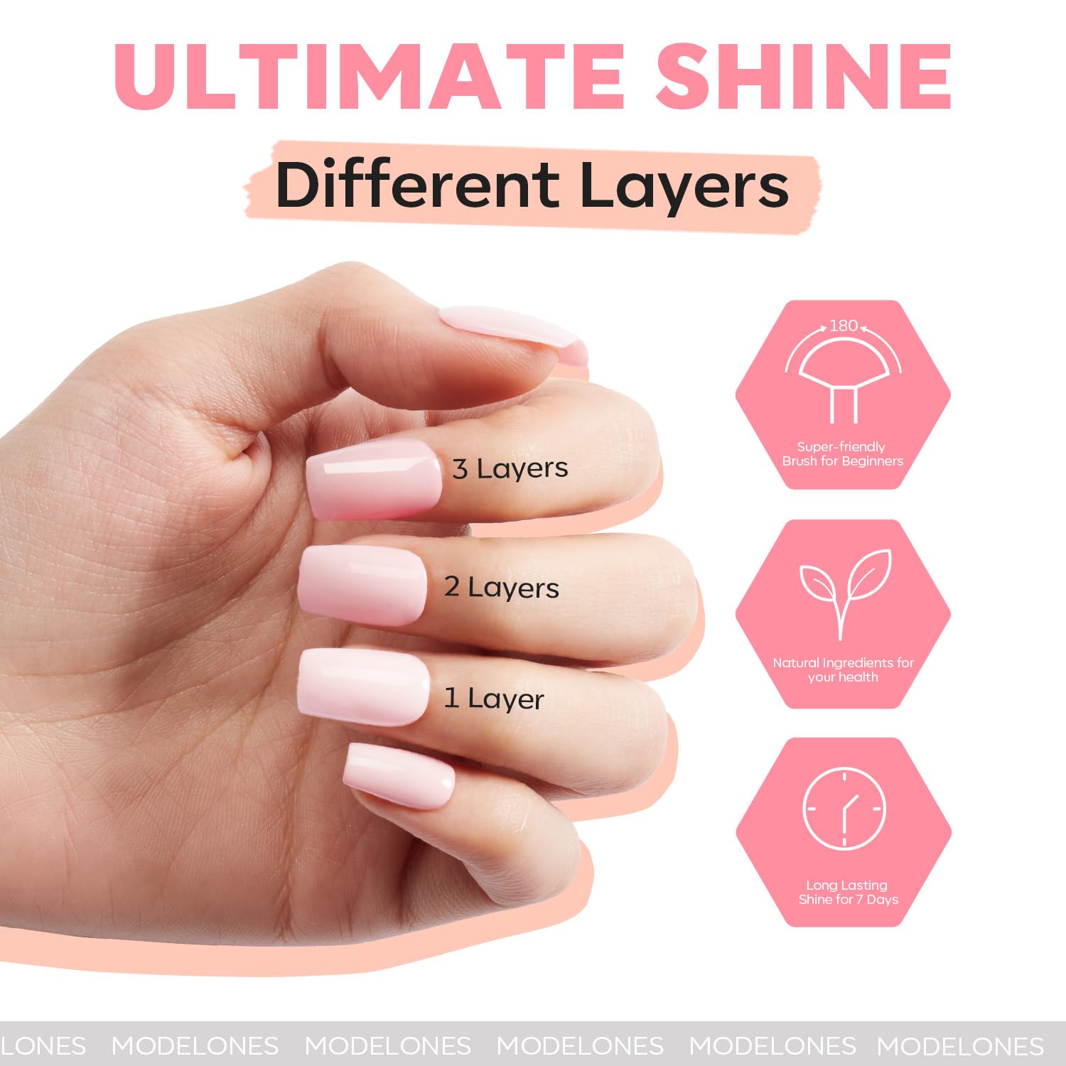 modelones Nail Polish Set - 3 Colors Natural Nude Kit with Base & Top Coat, Remover Pad & Glitter Nail Polish for Salon & Home - Image 6