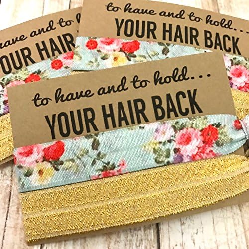 Bachelorette Hair Tie Party Favors | Set of 5 Aqua Vintage Rose + Gold Shimmer