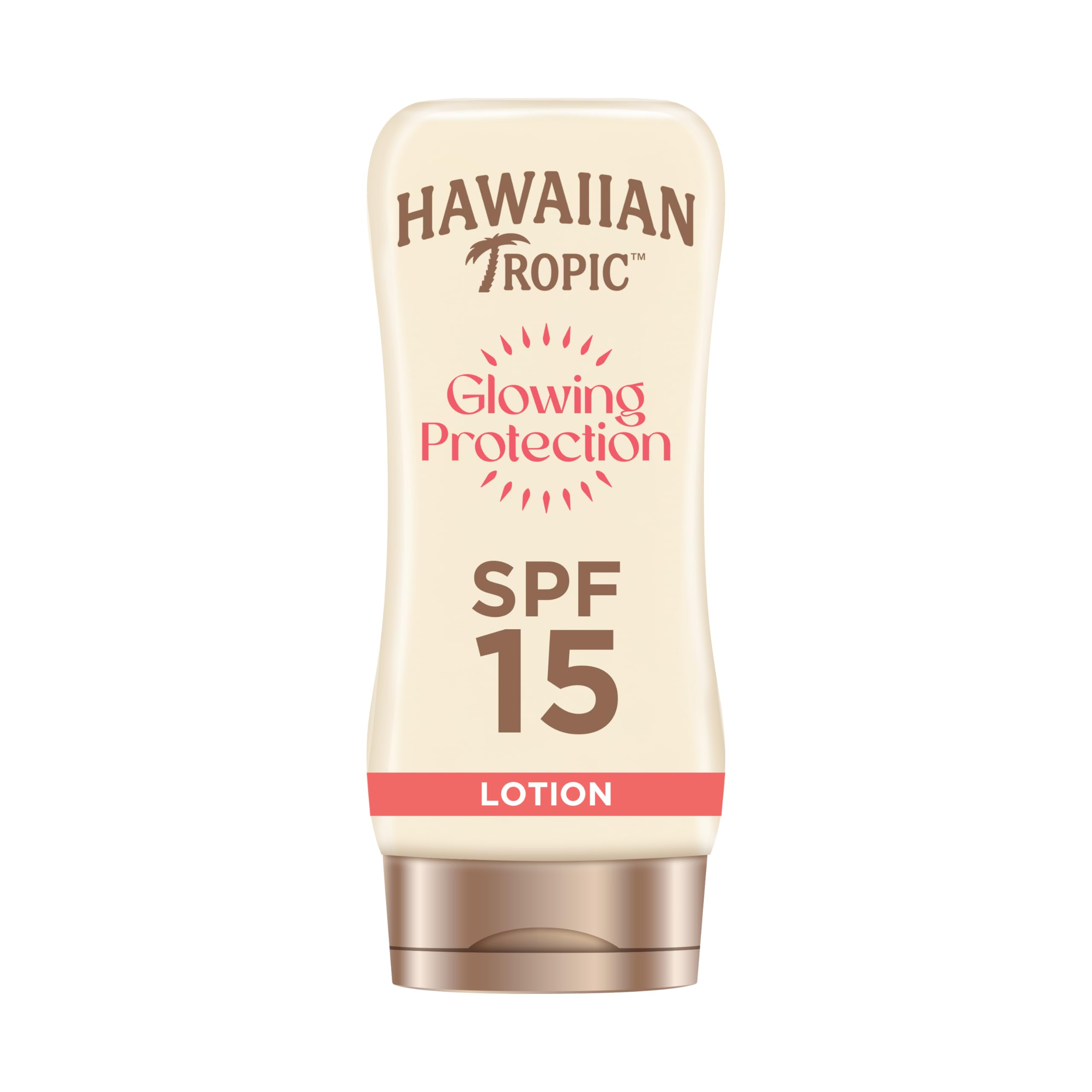 Hawaiian Tropic Glowing Protection Sunscreen Lotion, Water Resistant SPF 15 UVA plus UVB Protection Suncream, Tropical Scent Sun Lotion with Shea Butter, 180 ml