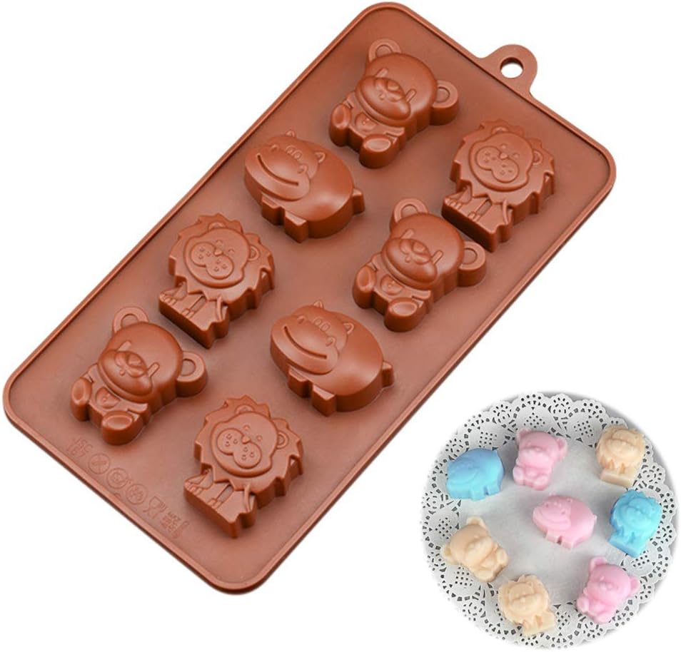 Joyeee Silicone Mold Pan, Cute Animals Lion, Bear, Hippo Silicone Baking Mold for Kids Party's, Jelly, Biscuits, Chocolate, Candy, Ice Cube, Cheesecake, Cupcake, Muffin, Pudding, DIY Soap Moulds