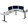 VIVO Electric Corner L-Shaped 84 x 63 in Standing Desk, Memory Height Adjustment, Dark Gray Top Black Frame, DESK-E3CTBG-84