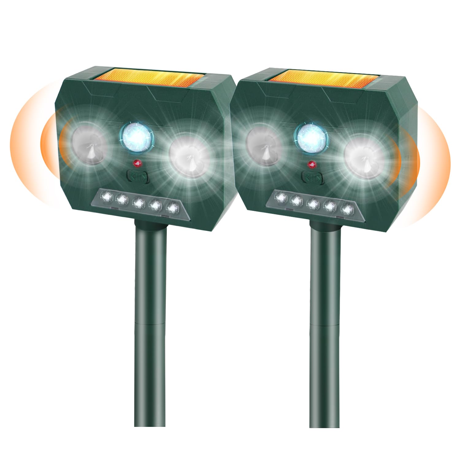 Zucklight Cat Repellent, 2 PCS Solar Powered Animal Scarer, Ultrasonic Fox Repellent, Quick Fix Ultrasonic Cat Scarer with Ground Stake, Waterproof Motion Sensor Led Flashing Light Repellent