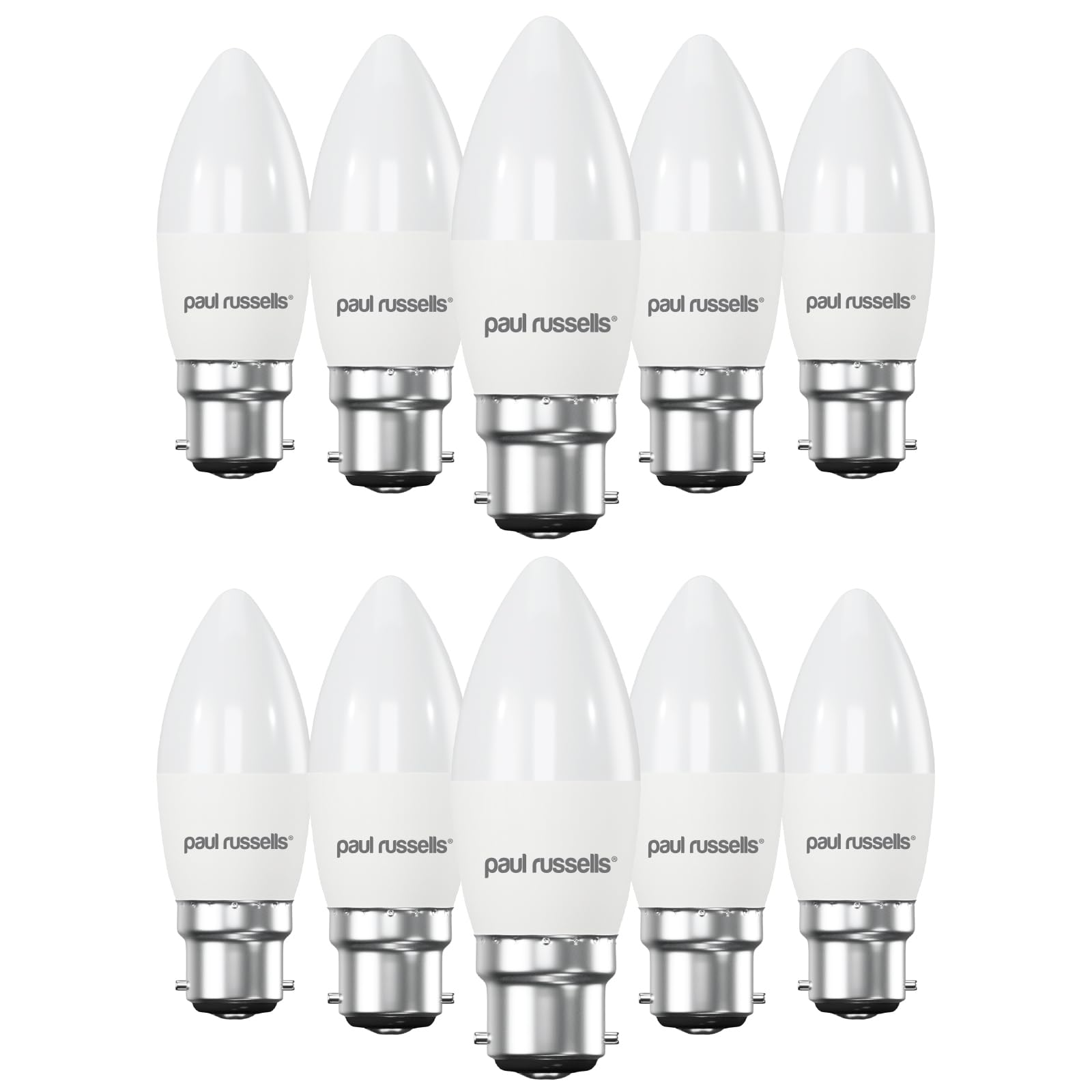 paul russells LED Light Bayonet Cap B22, 40watt Equivalent, 4.9W 470LM LED Bulbs, 6500K Bright Daylight, Frosted C35 BC Candle Energy Saving Non-Dimmable Chandelier Lightbulbs, Pack of 10