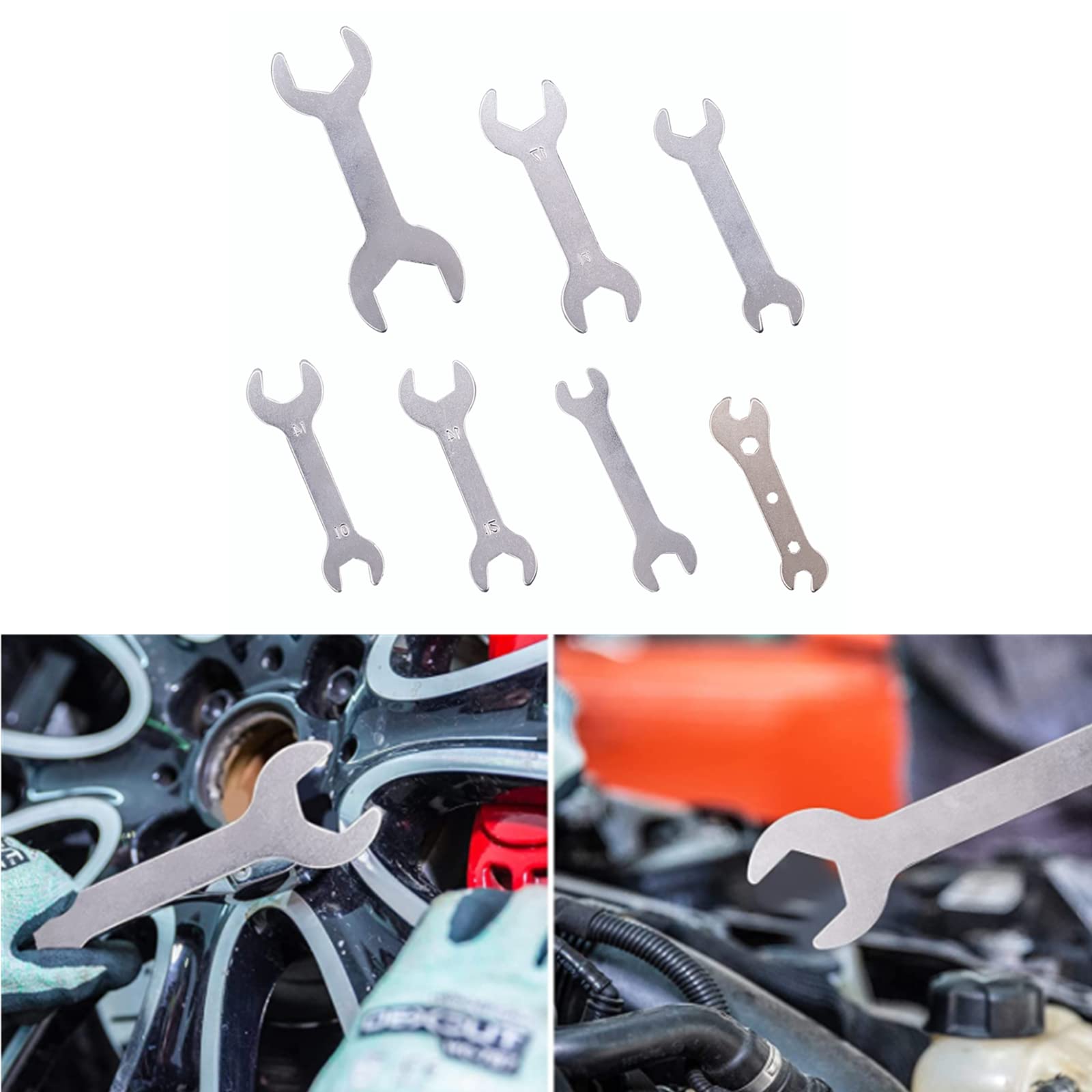 YnGia Open Ended Wrench Set, Double End Silver Wrench 7PCS Open Ended Spanner Ultra Thin 1.5mm Flat Spanner Combination Repairing Tool for Narrow Space Conditions