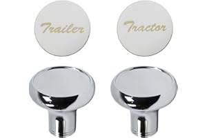 YSHAP Chrome Air Valve Knob W/Glossy stainless steel "Tractor" & "Trailer" plaques Compatible with Peterbilt Kenworth Freightliner Set of 2 Air Valve Knob