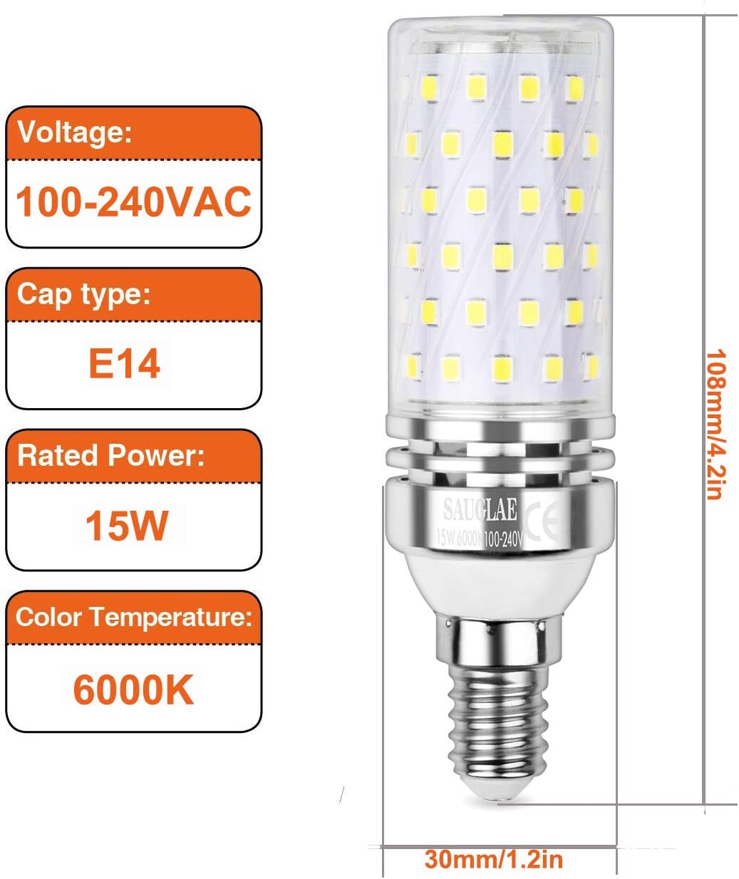 SAUGLAE Led Corn Bulbs 15W, 120W Incandescent Bulbs Equivalent, 6000K Daylight White, 1700Lm - Image 3