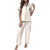SHENHE Women's 2 Piece Pajamas Set Fall Pajamas Bear Button Shirt with Pants Cute Pj Set Lounge Pjs