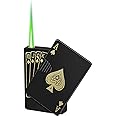 Jet Torch Lighter, Ace Card Green Flame Lighter, Metal Poker Design Windproof Refillable Butane Cool Lighter, Outdoor, Indoor, Camping, BBQ, Candle, Birthday, Gift for Men/Women (Without Gas)
