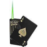 Jet Torch Lighter, Green Flame Ace Card Lighter, Metal Poker Design Windproof Refillable Butane Cool Lighter, Outdoor, Indoor, Camping, BBQ, Candle, Birthday, Gift for Men/Women (Without Gas)