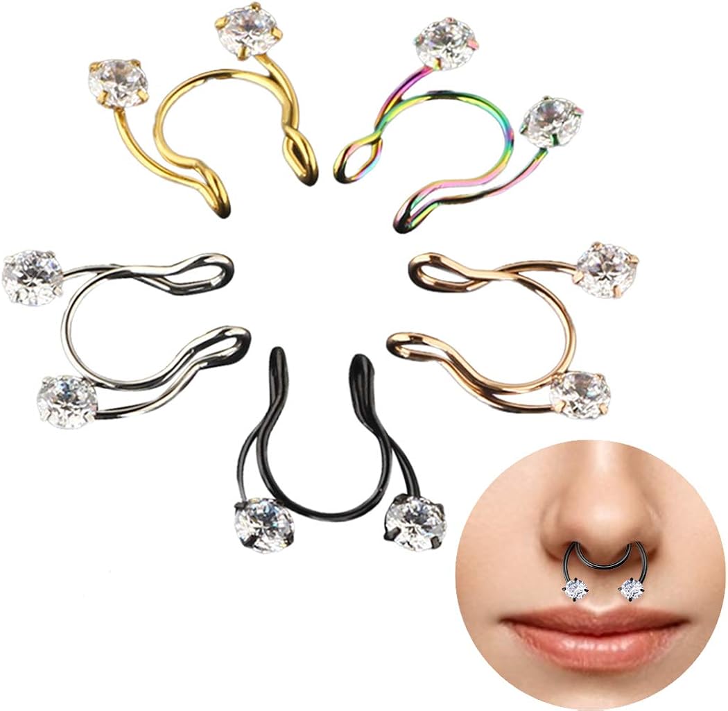COSYOO 5PCS Fake Nose Ring NonPierced Clip on Nose Ring Septum Nose