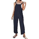 APAFES Women Summer Sleeveless Cotton Linen Bib Overalls Tulip Baggy Capri Jumpsuits with Pockets