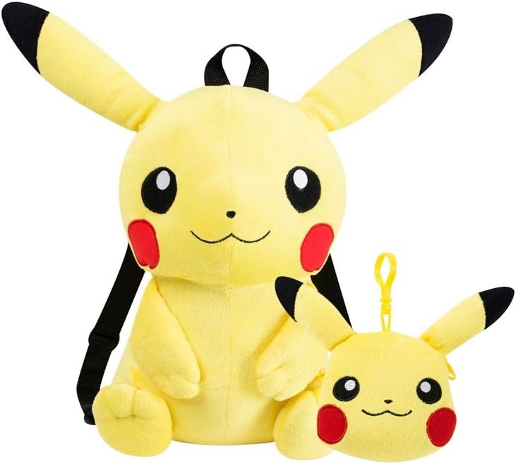 Pokemon Pikachu Bag Plush Character Yellow Junior School Backpack Coin Purse Key Holder Toy Bundle for Children/Toddler/Kids – 2 Piece