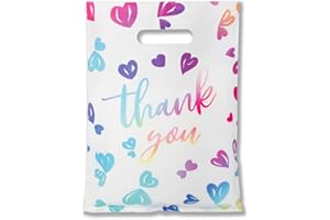 WAKAKO 50 Thank You Bags for Business Small Bags, 2.36Mil Merchandise Bags Shopping Bags Retail Bags Boutique Bags for Party Clothes Reusable Plastic Bags (25X35cm)