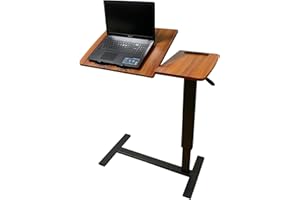 BeGyoku Overbed Table,Hospital Bed Table,Tiltable Pneumatic Overbed Table with Hidden Wheels Adjustable Height,USB Laptop Cart&Rolling Tray Table,Medical Bedside Table for Hospital Home Use-Walnut