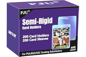 PJU 200ct Semi Rigid Card Holders & 200ct Card Sleeves for PSA, SGC, BGS, CSG Graded Card Submissions, Baseball Card Protectors, PSA Graded Card Sleeves for Trading Card