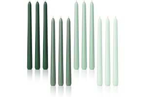 VIYFFO 10-Inch Tall Dripless Taper Candles Set of 12 - Tapered Candlesticks - Smokeless, Unscented, Long Burning - Hand Poured, Colored for Home Decor Wedding, Dinner - Green