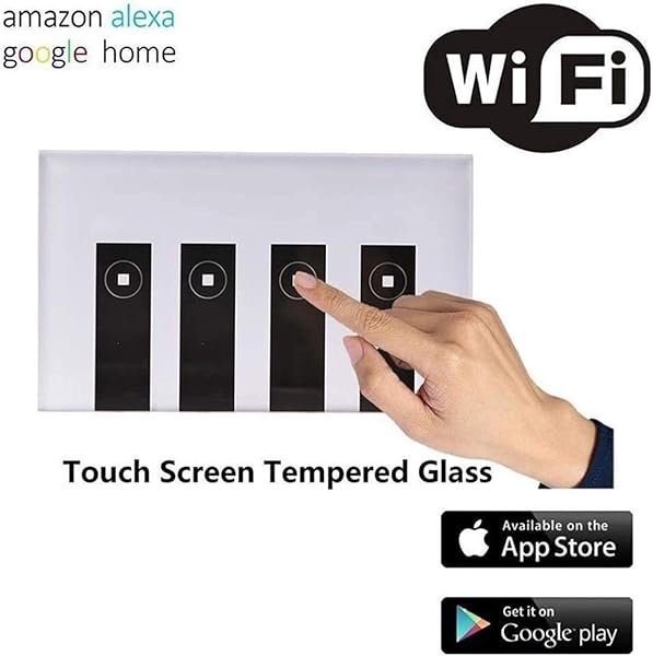 Glanbal Voice Control WiFi Smart Switch Touch Switch WiFi Aplicacin de telfono inteligente Panel de interruptor de 4 vas Interruptor de interruptor tctil de la pared Interruptor de luz inteligente