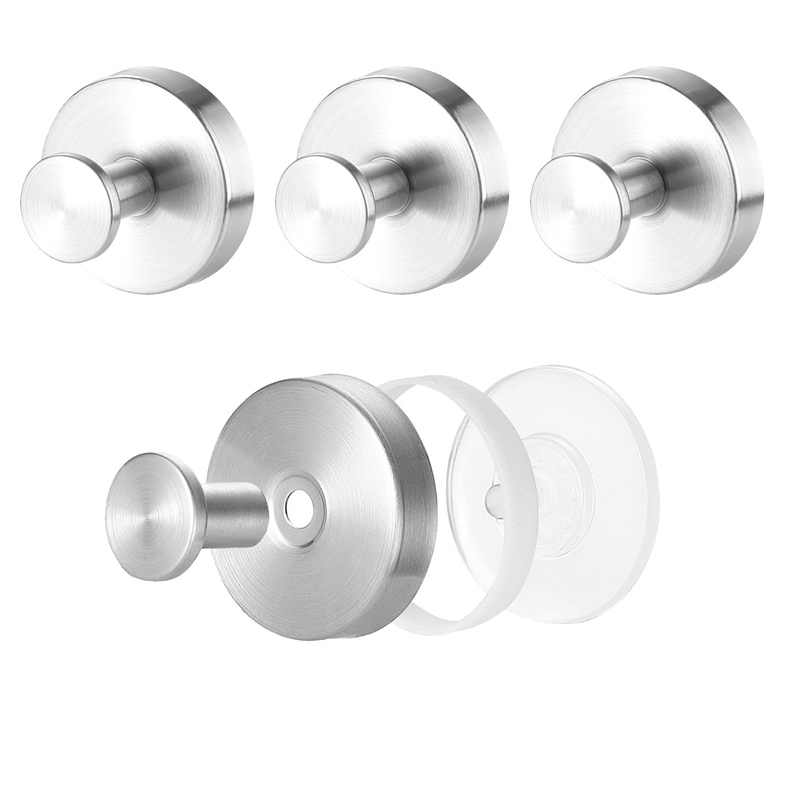 Guanici 4 Piece Towel Rail with Suction Cup Suction Cup Hook Bathroom Suction Cup Hook for Wall Suction Cup for Hanging Towels Bath Balls Coats Hats etc (Silver)