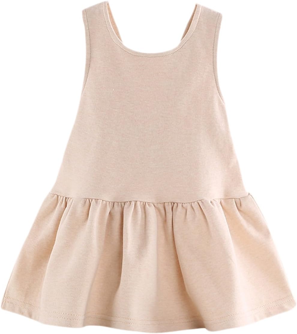 Baby Girls Summer Sleeveless Drop Waist Organic Cotton Sundress with Ruffle Hems Size 3-6M Light Coffee