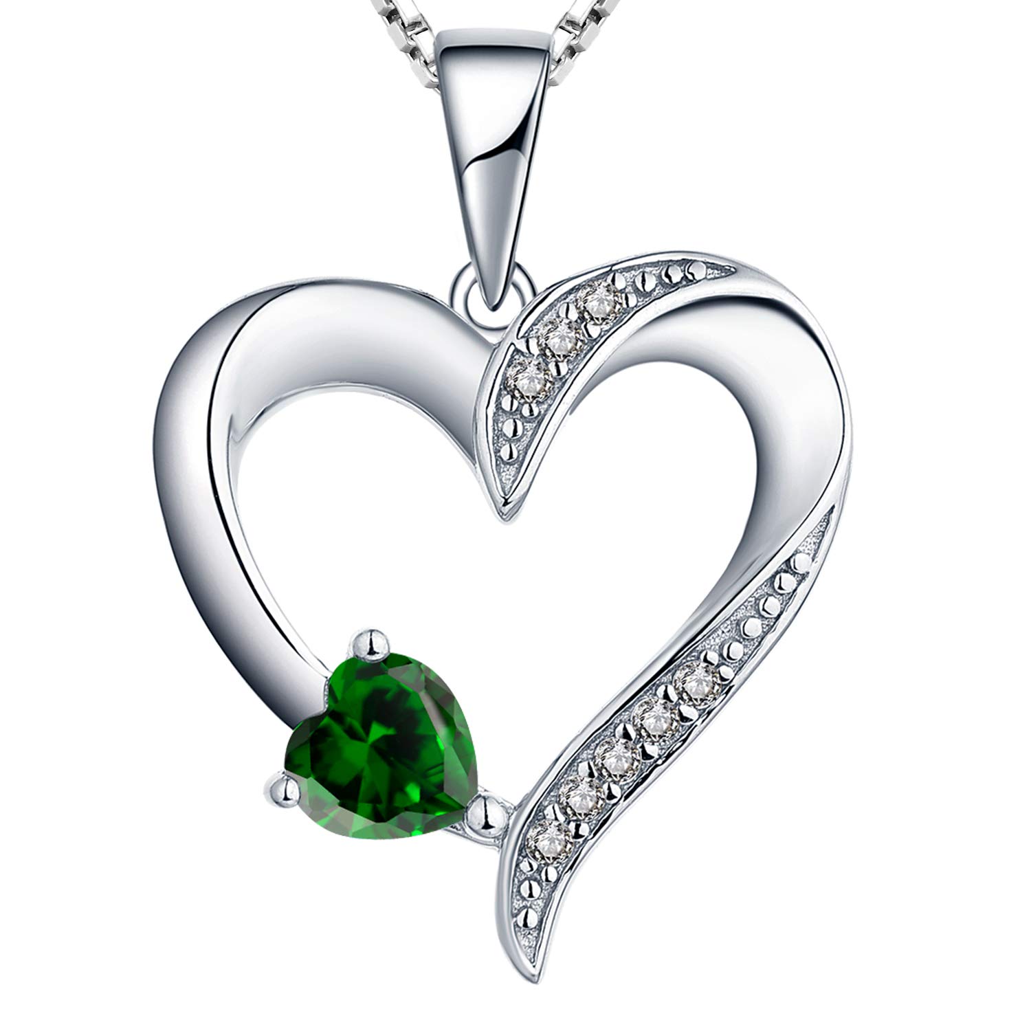 YL Heart Necklace 925 Sterling Silver May Birthstone Green CZ Double Heart Pendant Necklace for Women, 45-48cm — image 1