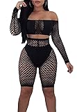 Women See Through Off Shoulder Long Sleeve Fishnet