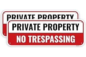 VENICOR 2PC Private Property No Trespassing Sign, 10 x 3.5 Inches - Aluminum - Metal No Tresspassing Small Sign