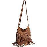 MakeMeChic Women's Faux Suede Crossbody Bag Fringe Adjustable Strap Vintage Handbag