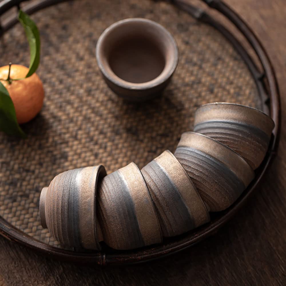 Photo 1 of (Set of 6)Handmade Small Clay Pottery Teacup Set Japanese Asian Tradition Aesthetic Ceramic Porcelain Tea Cup Chado Zen