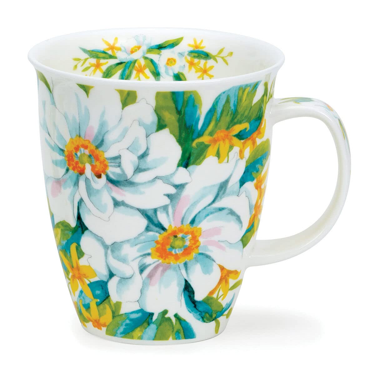 Dunoon Nevis 0.48L Fine Bone China Mug White Anemones (Yellow)