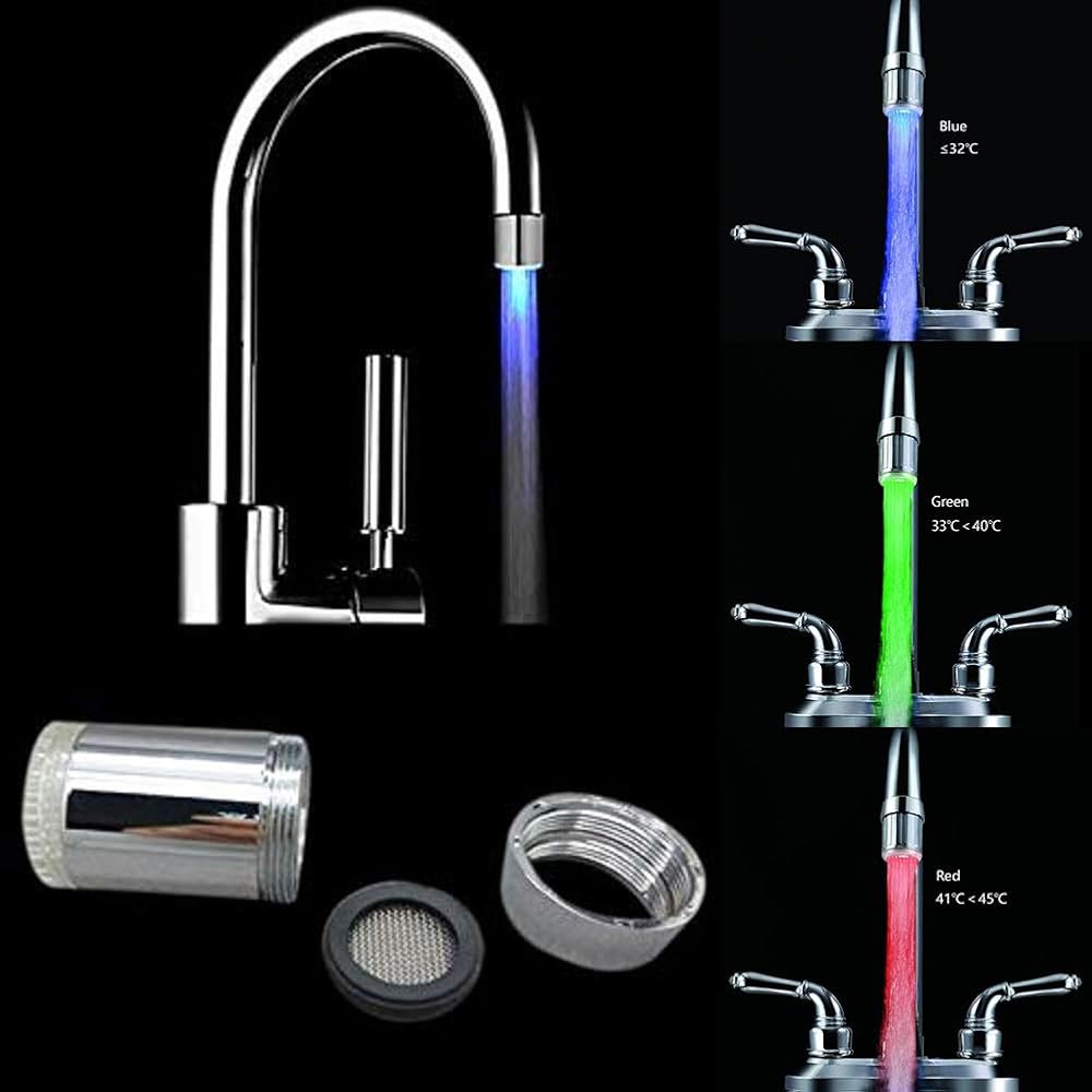 PHILED 2PCS LED Faucet Light 3 Color Temp Sensitive Stream Flow Water Color