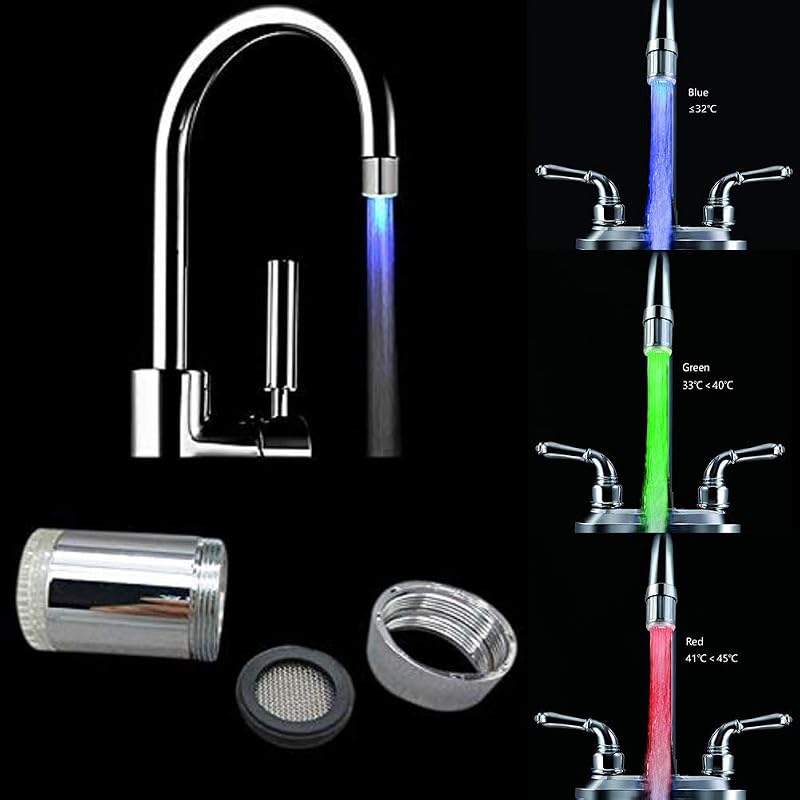 PHILED 2PCS LED Faucet Light 3 Color Temp Sensitive Stream Flow Water Color