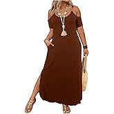 SweatyRocks Women's Plus Size Long Dresses Scoop Neck Short Sleeve Casual Split Dress with Pockets