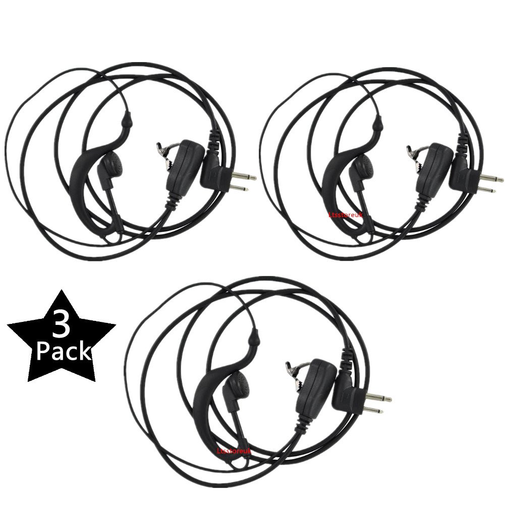 Lsgoodcare 2 Pin G Shaped Police Earpiece Headset PTT with Mic Compatible for Motorola 2 Way Radio CP040 CP200 XTNi DTR VL50 Walkie Talkie Earphone, Pack of 3