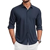 COOFANDY Men's Long Sleeve Wrinkle Free Shirts Button Down Casual Stretch Dress Shirt Navy Blue