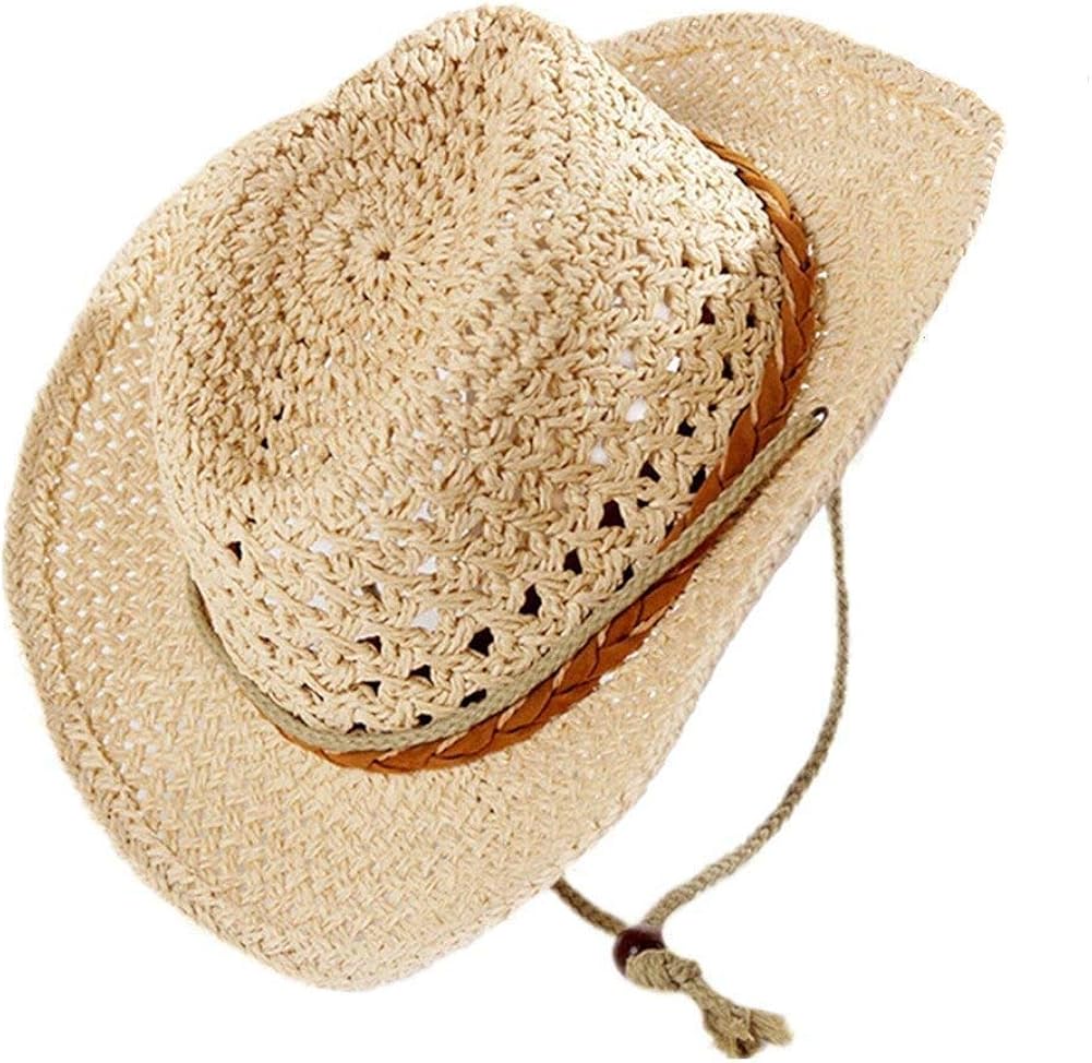 XGOPTS Herren Strohhut Cowboy Sommer Cowboyhat Große Krempe Sonnenhut Männer Junge Sommerhut Atmungsaktiv Herrenhut Modisch Trilby Hut Outdoor