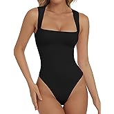 Veugol Women’s Sexy Square Neck Sleeveless Bodysuits Racerback Thong Body Suit Halter Leotard Tank Top for Going Out