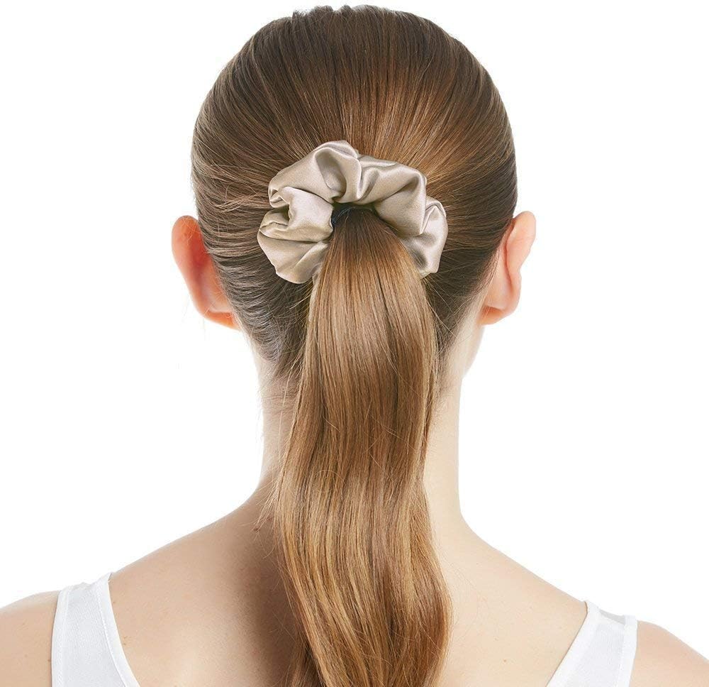 LILYSILK Women's 100% Silk Hair Scrunchies Ladies Elastic Hair Tie Bobbles Ponytail Holders for All Hair Type and Conditions and Preventing Hair Frizz Breakage Loss,Black+Taupe - Image 4